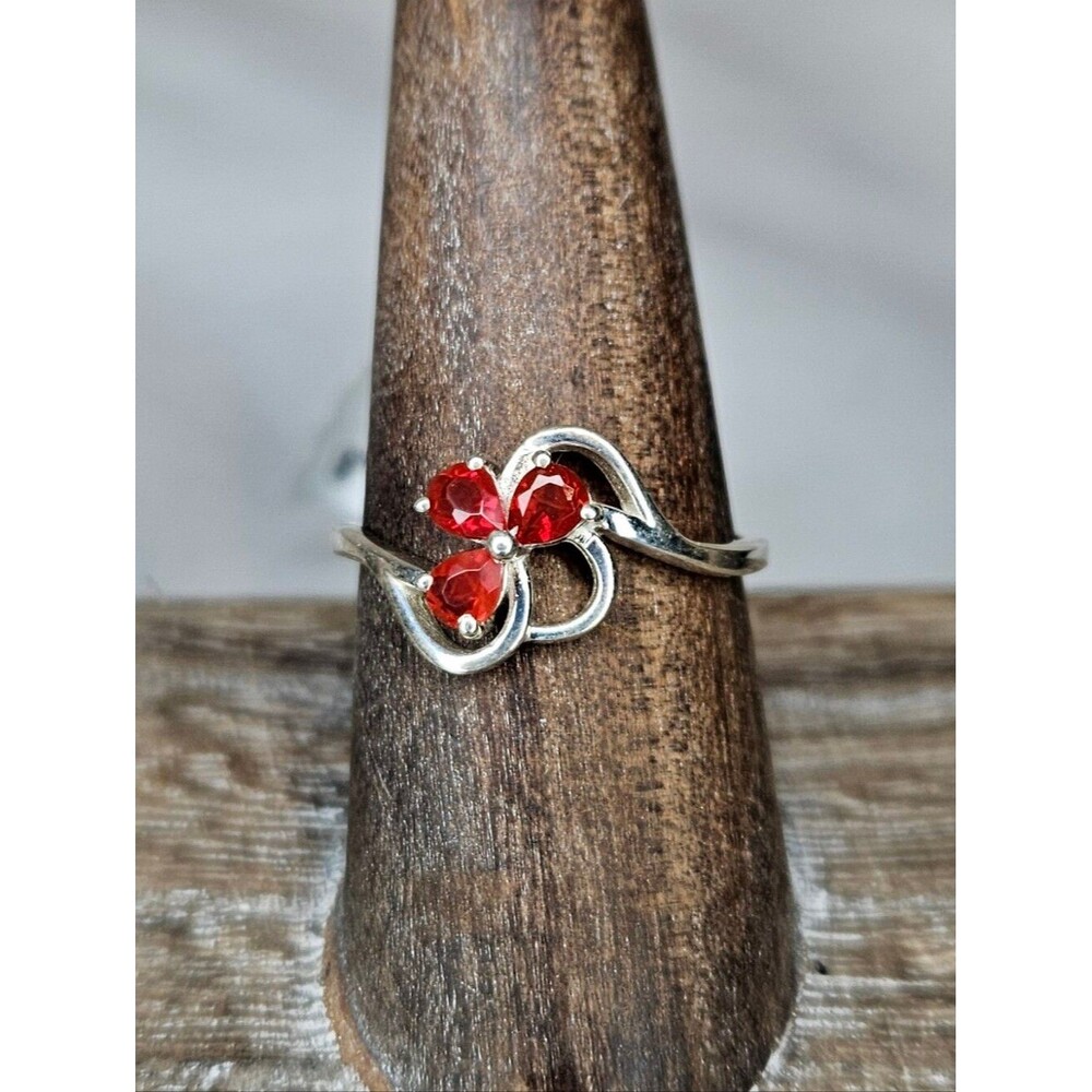 Natural Mexican Fire Opal Ring 925 Sterling Silver Flower Clover Size 8 NWT